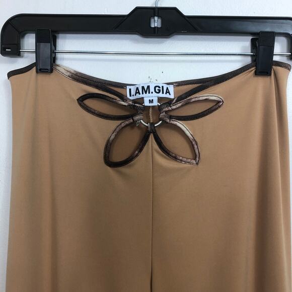 I AM GIA Renalee Floral Cutout Wrap Top Large Flare Pants Medium Set Tan - Picture 9 of 13